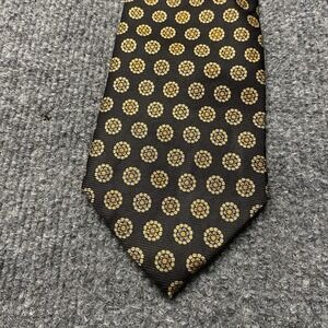 Paul Fredrick Luxury Gold Black Geometric Pattern Woven Necktie 57  3.75